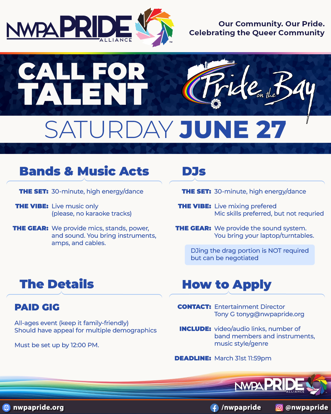 Call for Talent: Rock the Stage at Pride on the Bay